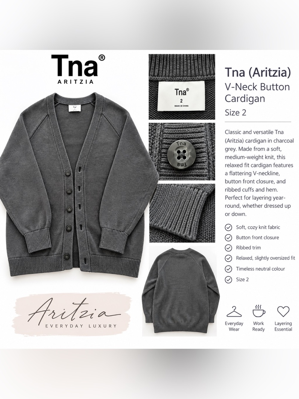 Tna (Aritzia) V-Neck Button Cardigan
Size 2